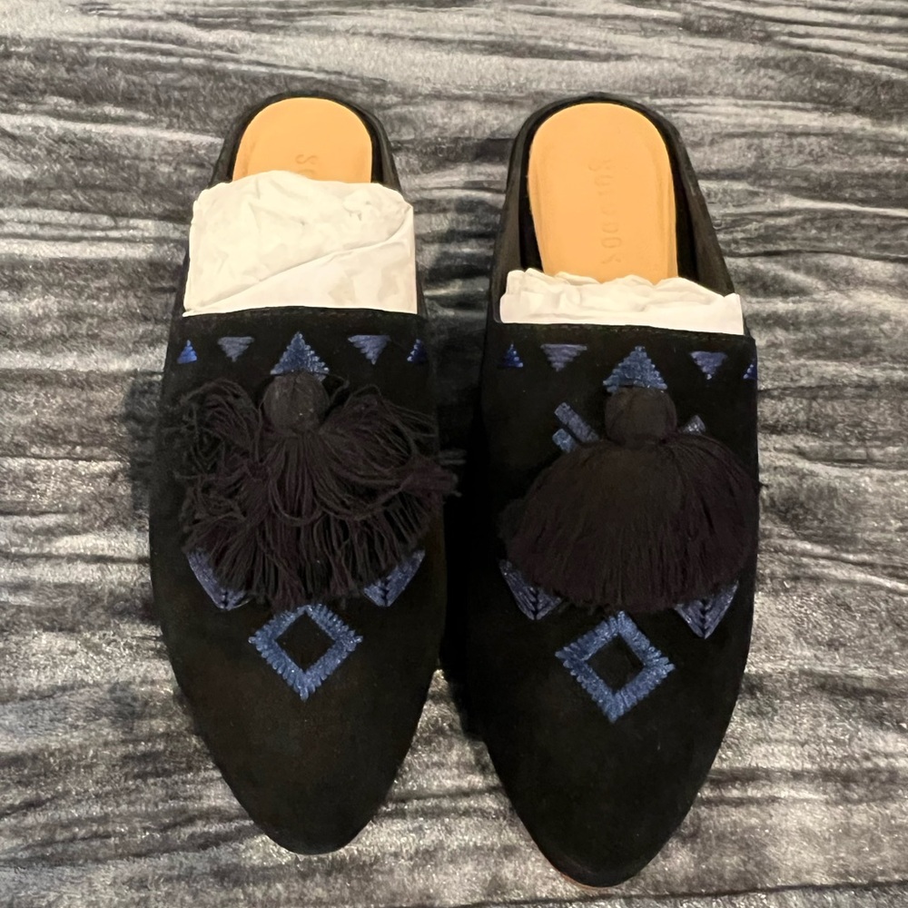 - Black and Blue Embroidered Women's Mules